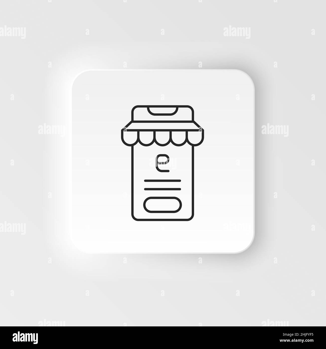E-commerce neumorphic style vector icon smartphone, button, store outline vector icon icon set Stock Vector