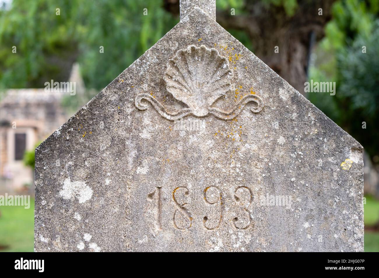 Balearic Shell scallop shell symbol, 1893, cemetery, Santanyi, Mallorca, Balearic ...