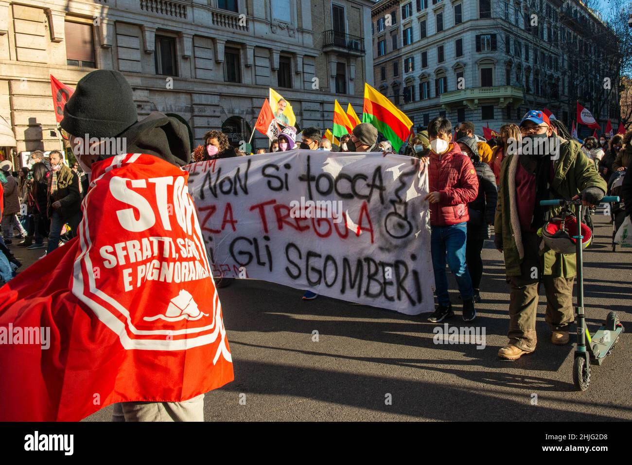 Rome, Italy 29/01/2022: Demonstration of movements for the right to housing. © Andrea Sabbadini Stock Photo