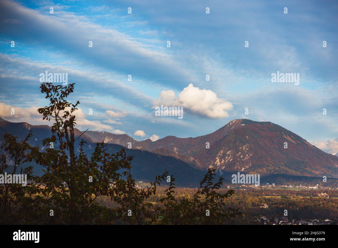 Amazing View to the Mountain Range Stol, Vrtaca, Begunjscica in autumn ...