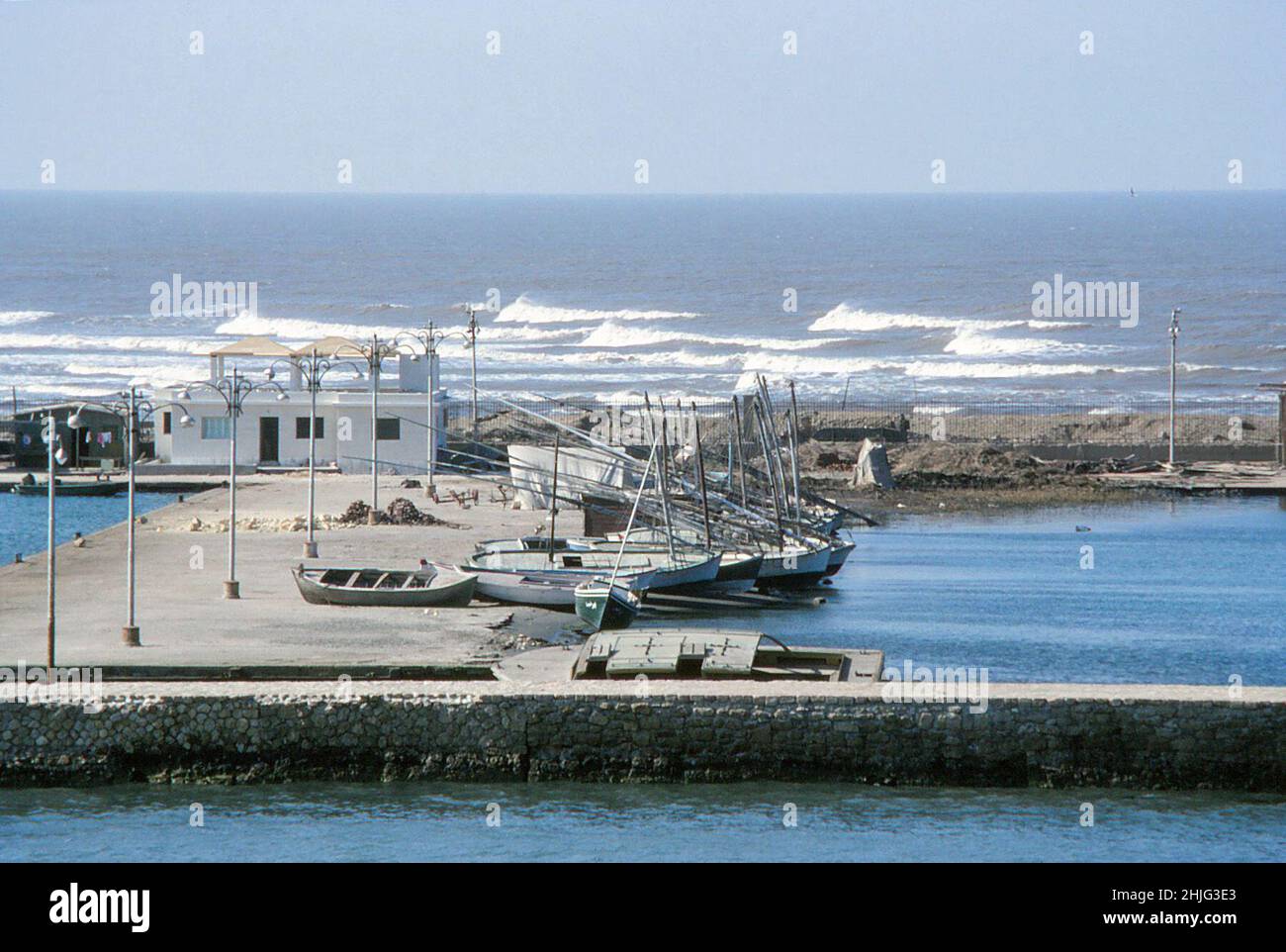 Fishing boats at Port Said, at the Mediterranean end of the Suez Canal, 10th February 1978 Stock Photo