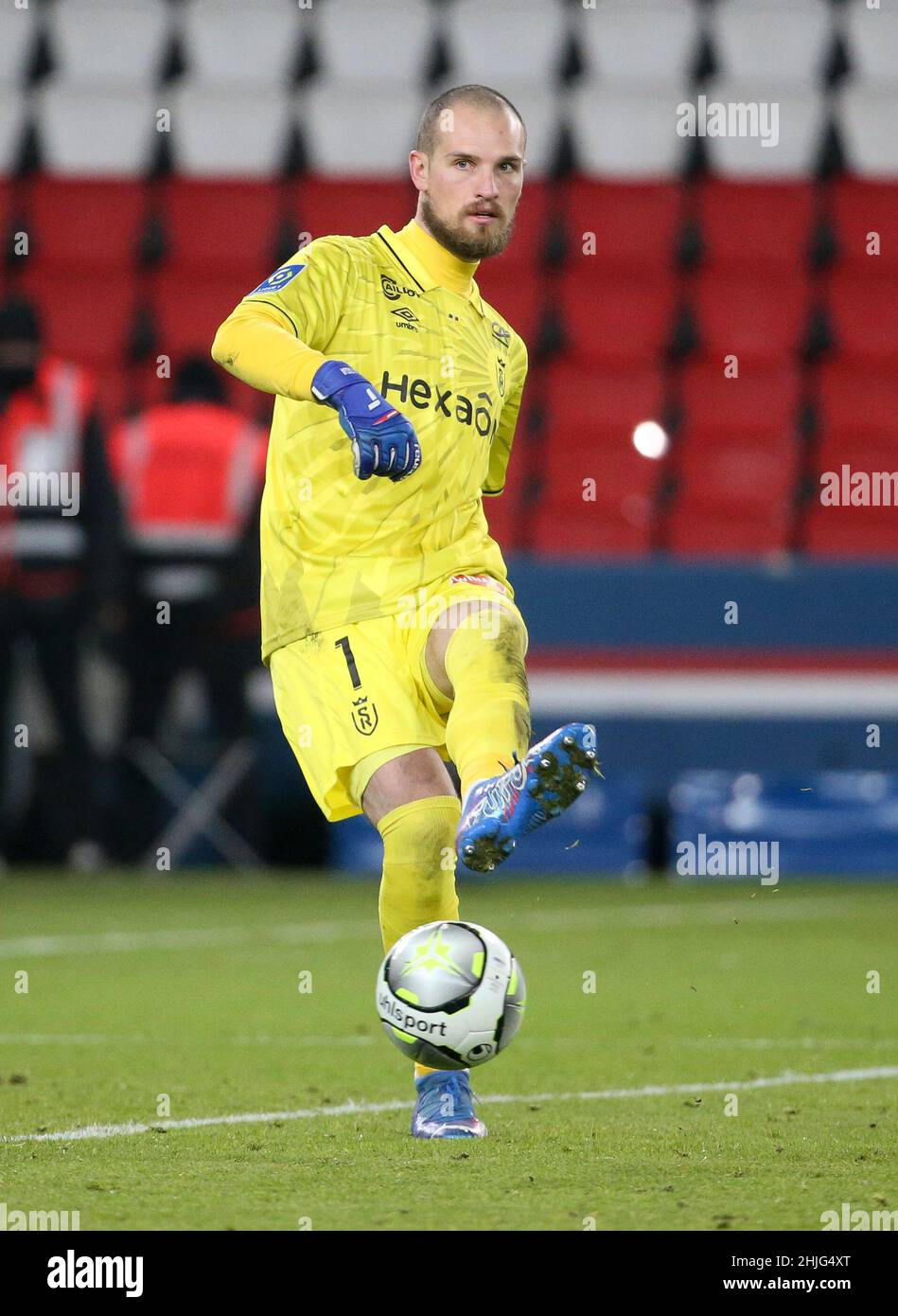 Goalkeeper of Reims Predrag Rajkovic during the French championship Ligue 1 football match between Paris Saint-Germain and Stade de Reims on January 23, 2022 at Parc des Princes stadium in Paris, France - Photo Jean Catuffe / DPPI Stock Photo