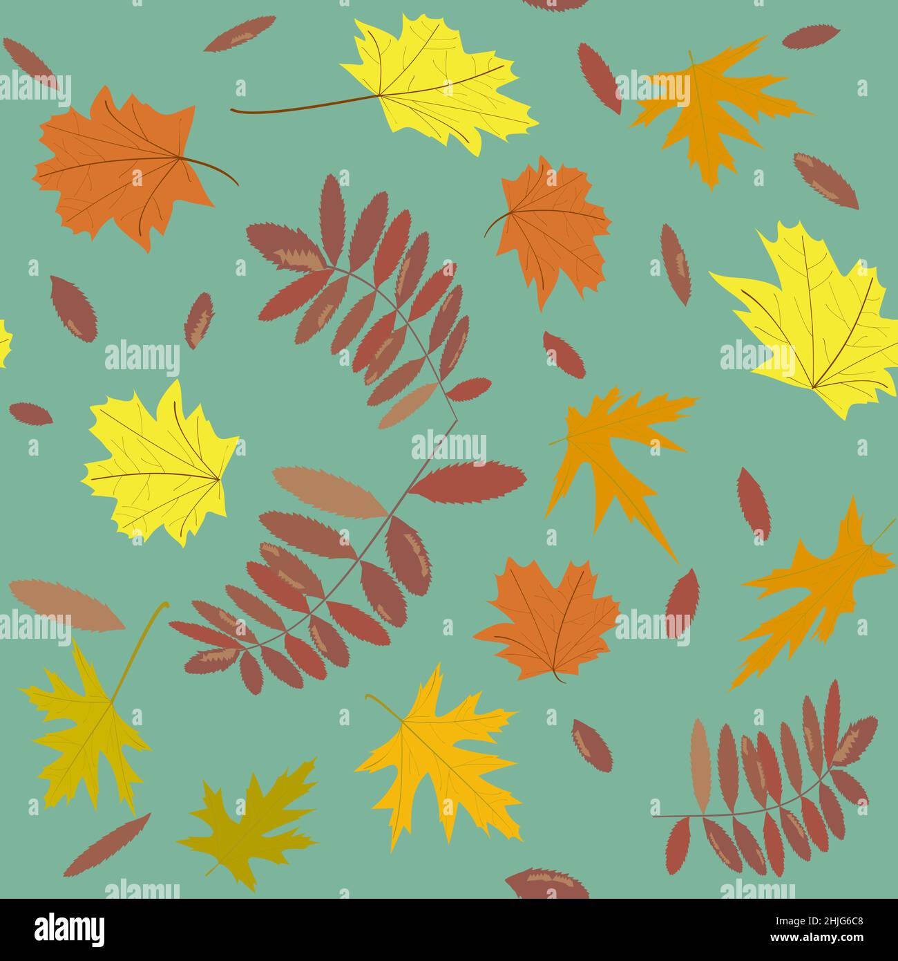 pattern golden autumn leaves of maple and rowan Stock Vector