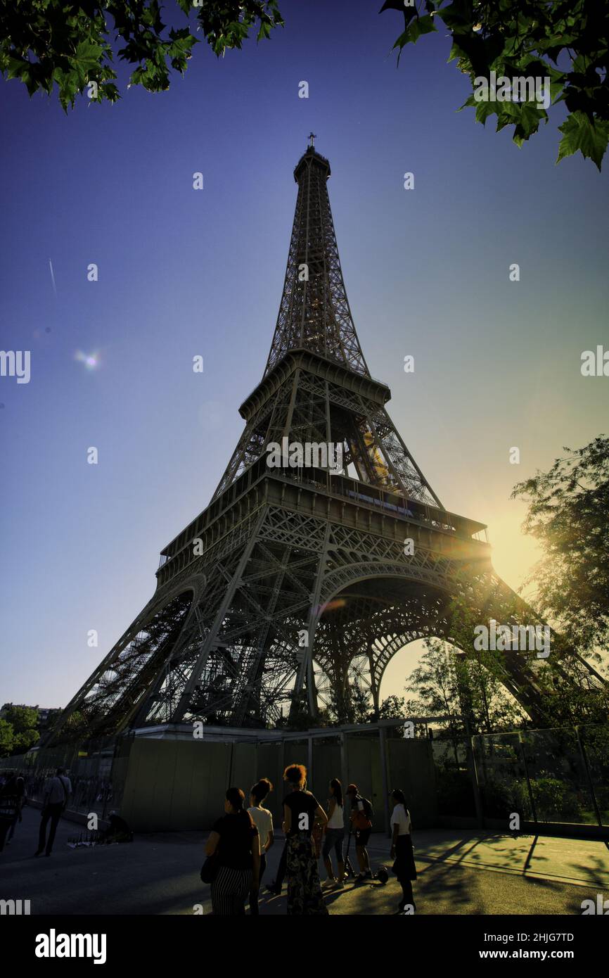 A vertical shot of the Eiffel Tower in Paris Stock Photo