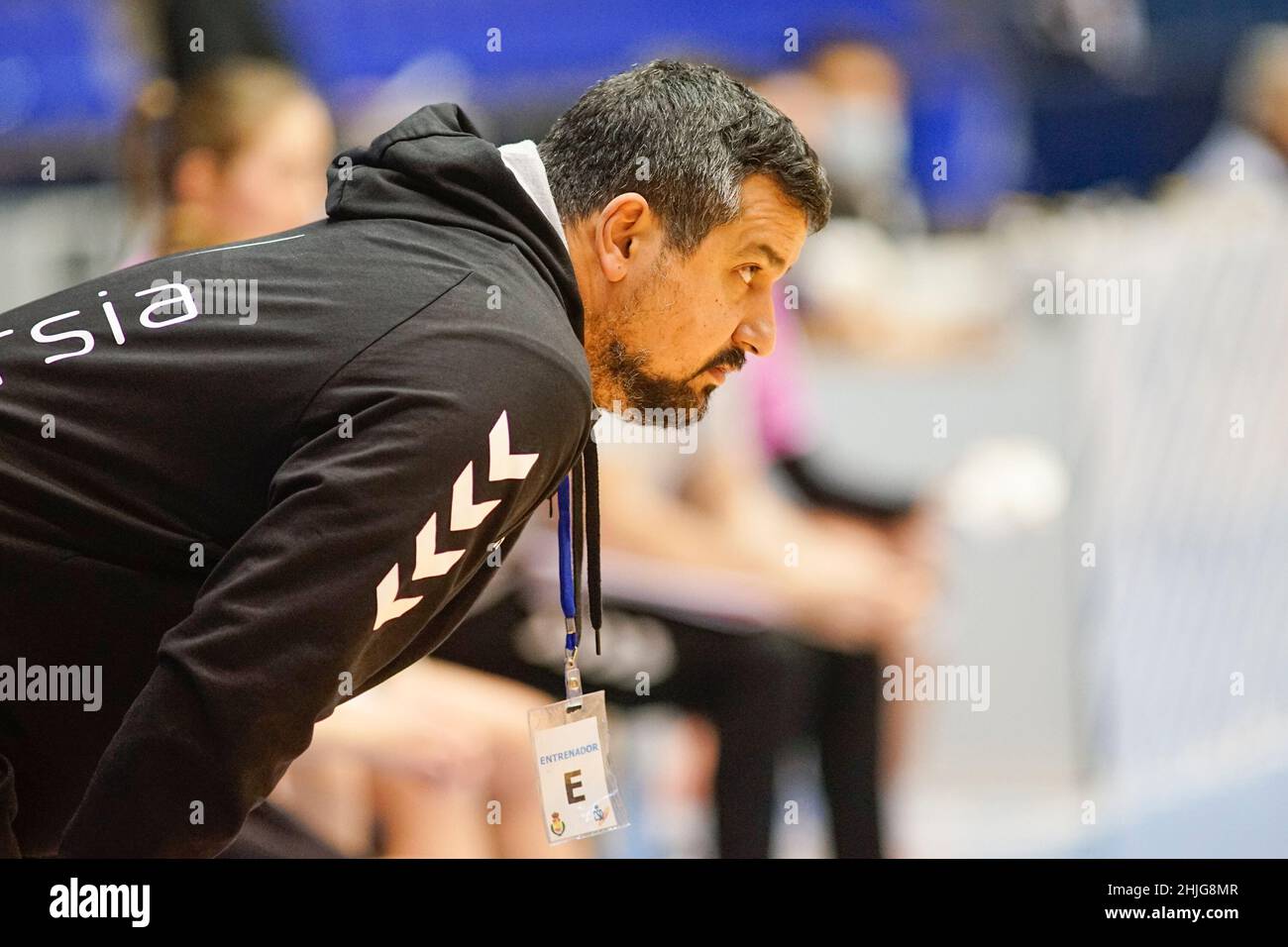 Malaga, Spain. 29th Jan, 2022. Club Balonmano Zuazo coach Joseba