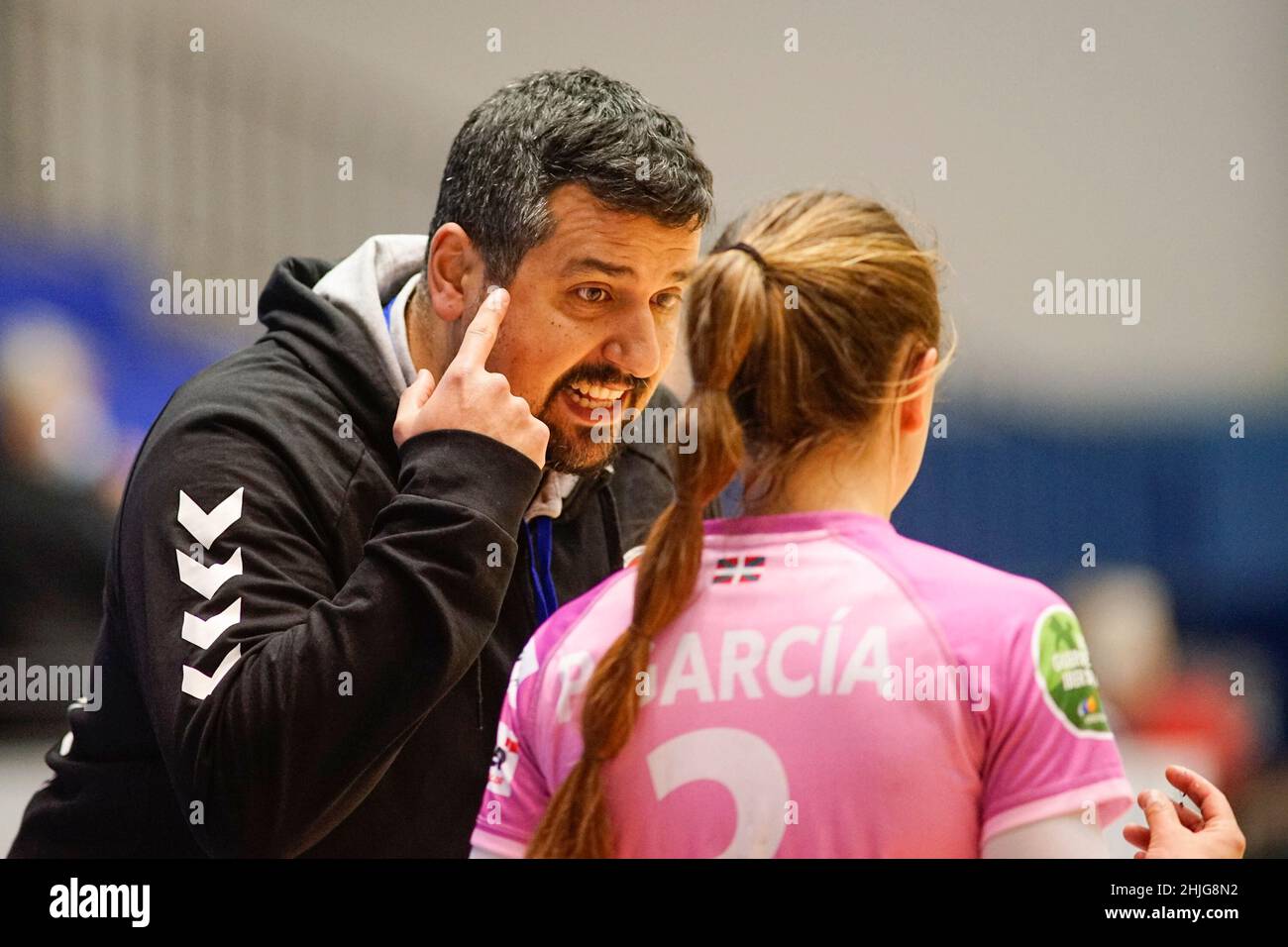 Malaga, Spain. 29th Jan, 2022. Club Balonmano Zuazo coach Joseba