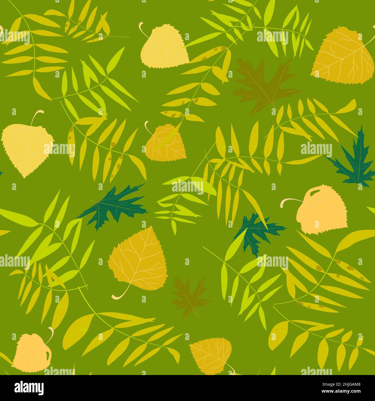 pattern golden autumn leaves of birch and ash and maple Stock Vector