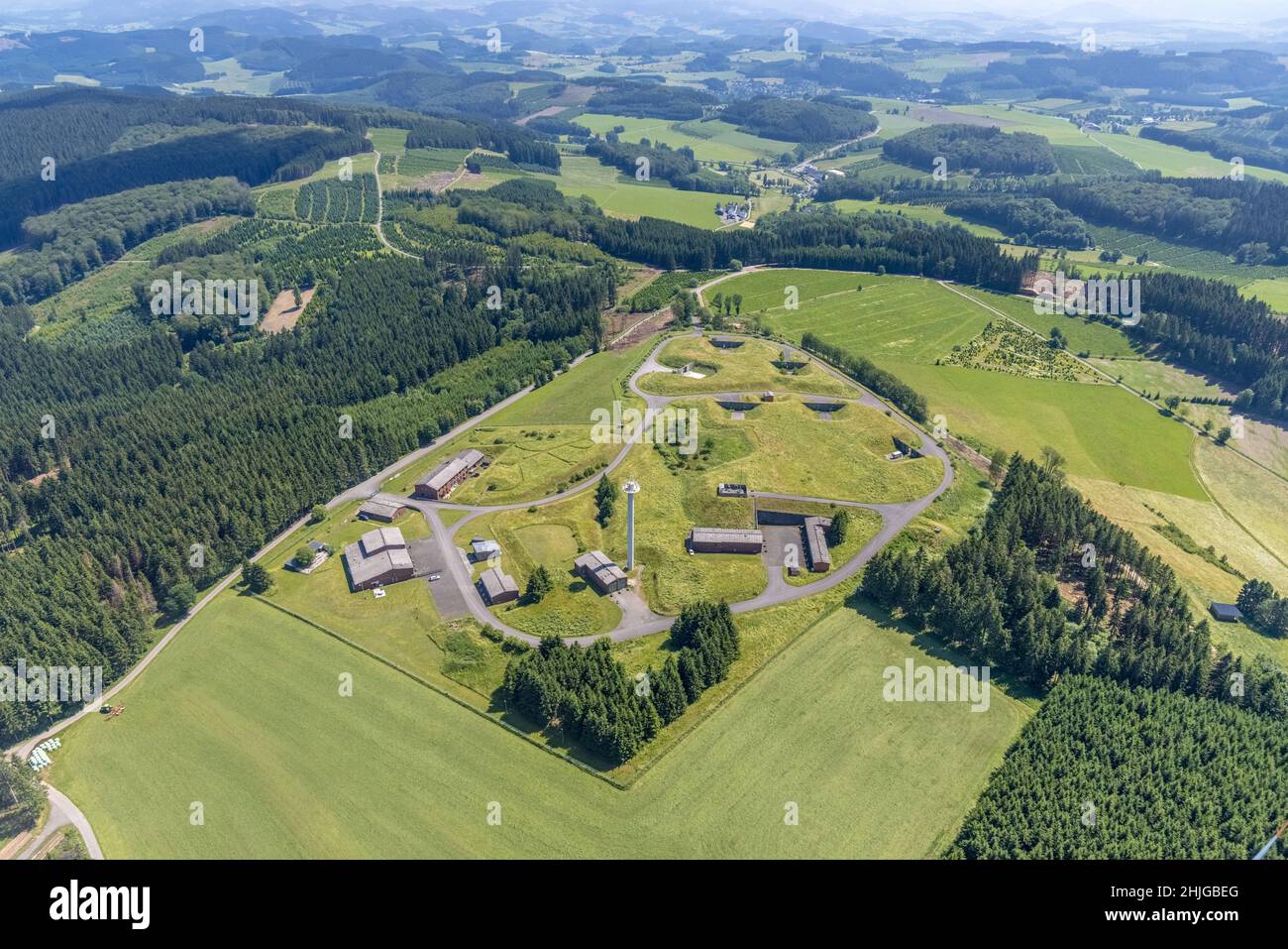 Aerial photo, Berg Buchhagen, former Nike fire control position, now  training area of the Olpe district police authority, Fretter, Finnentrop,  Sauerla Stock Photo - Alamy