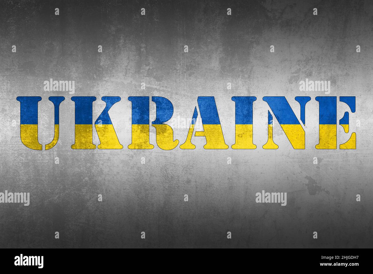 Ukraine label on grunge flag colors, symbol of country Stock Photo