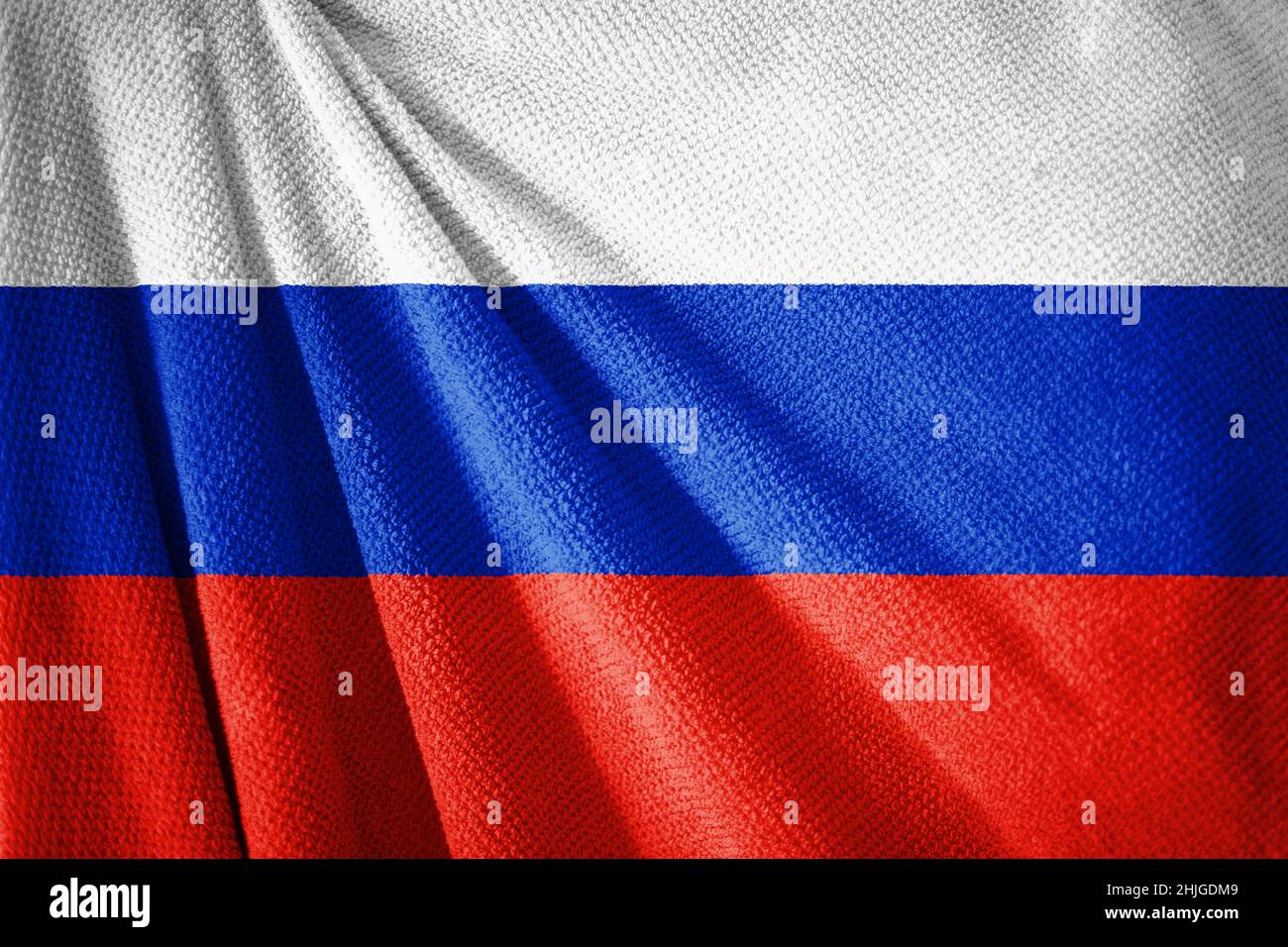 Russian Federation flag on towel surface illustration with, country symbol o Russia Stock Photo