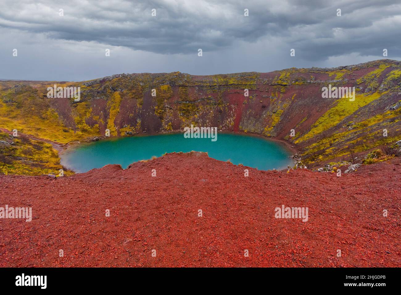 Volcanic Crater Kerið is a scenic lake on the Golden Circle in Iceland ...