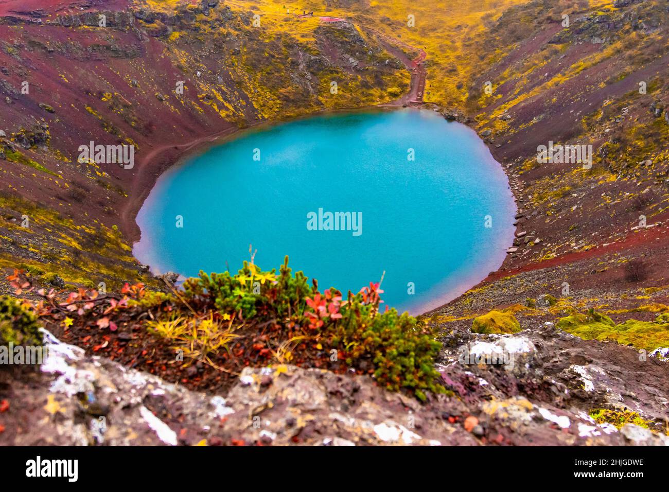 Volcanic Crater Kerið is a scenic lake on the Golden Circle in Iceland ...