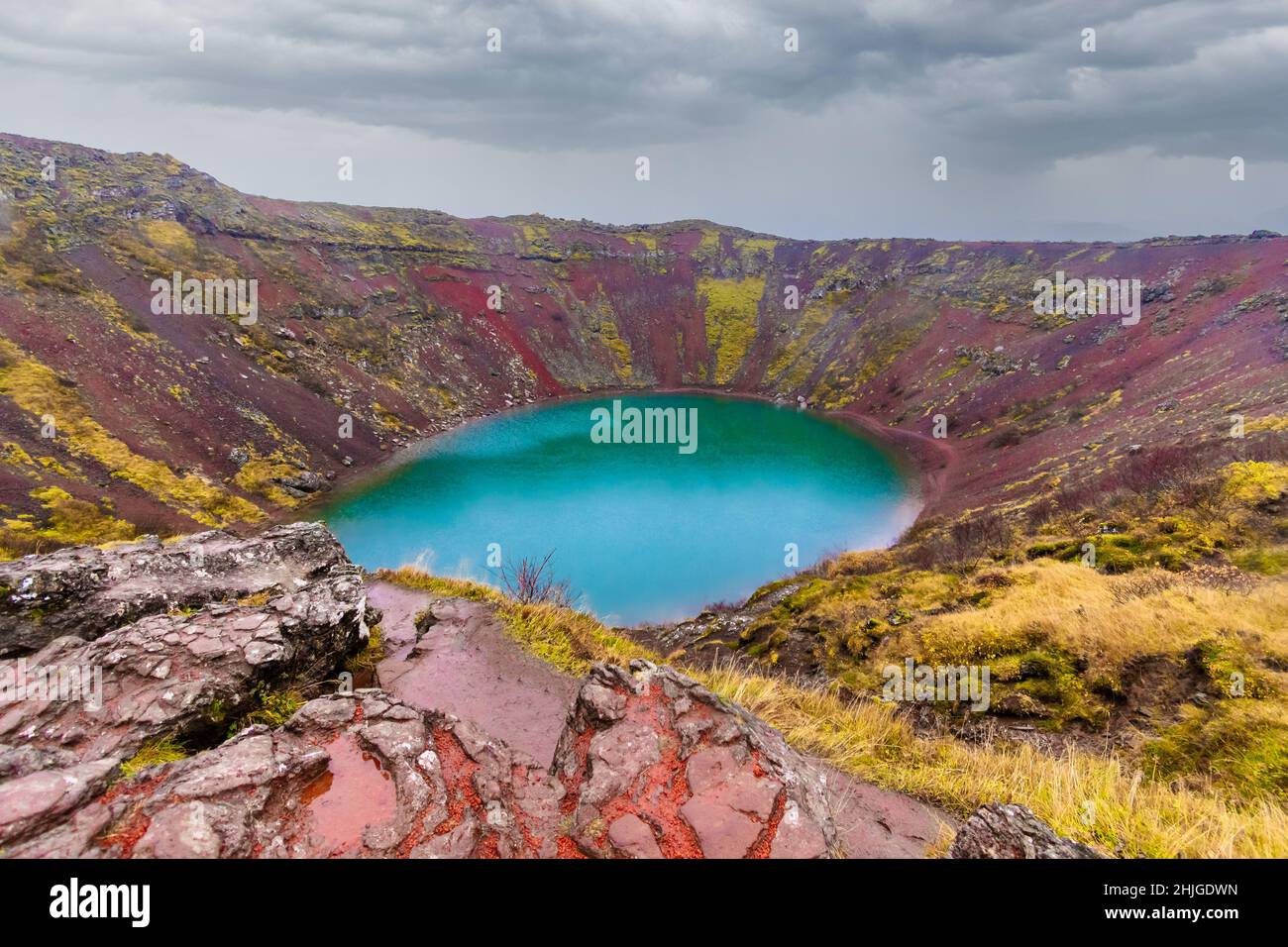 Volcanic Crater Kerið is a scenic lake on the Golden Circle in Iceland ...