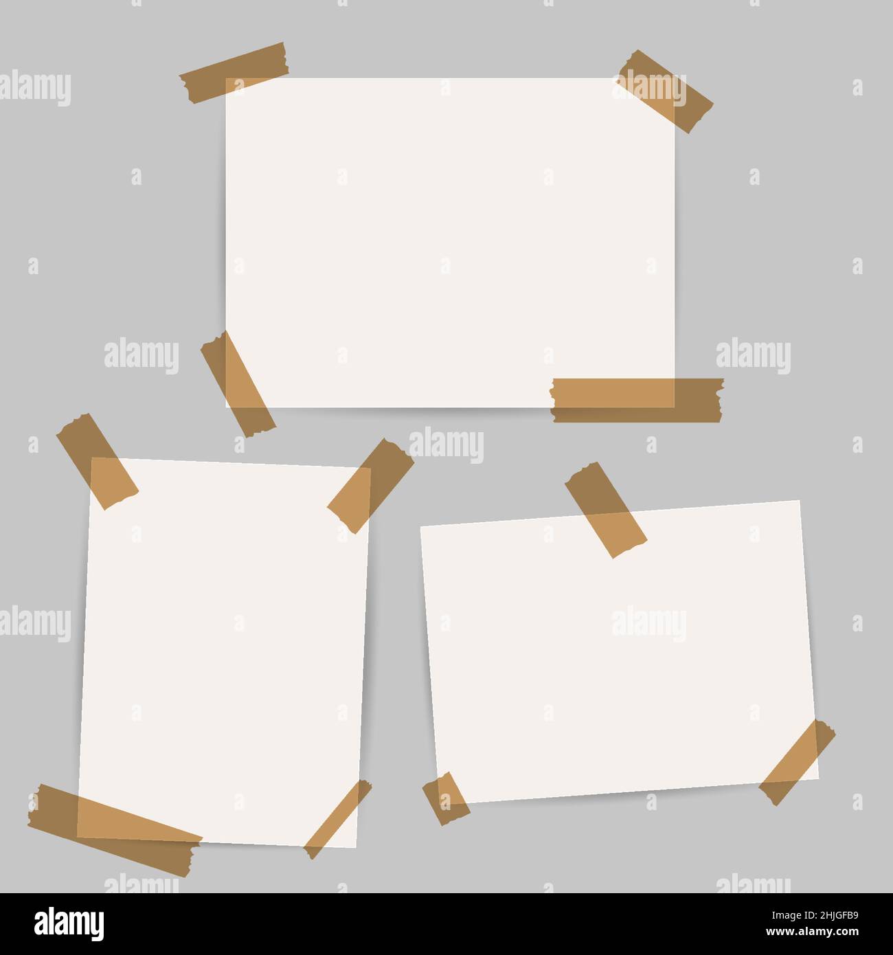 Three sticky paper notes. Reminders on transparent adhesive sticky tape