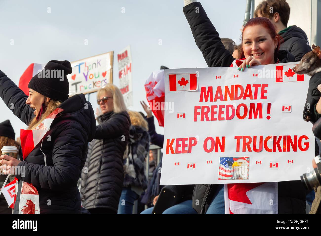 People on the Highway Overpass Supporting the Freedom Rally and the ...