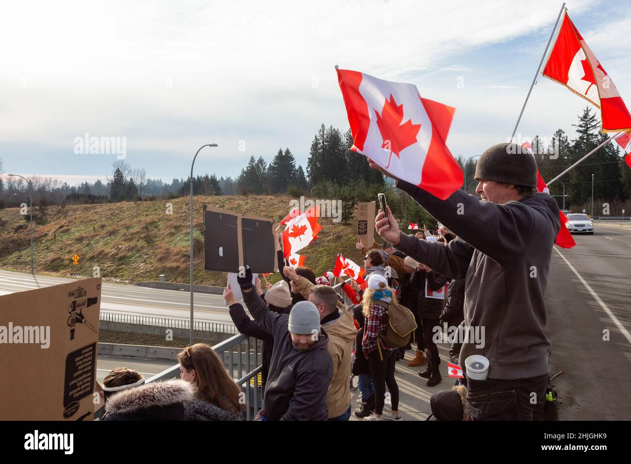 People on the Highway Overpass Supporting the Freedom Rally and the ...