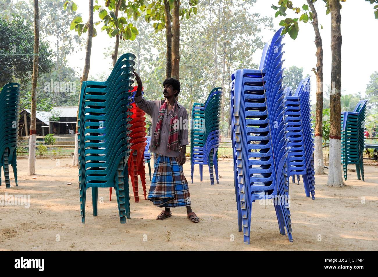 BANGLADESH, Madhupur, company lend monobloc plastic chair for