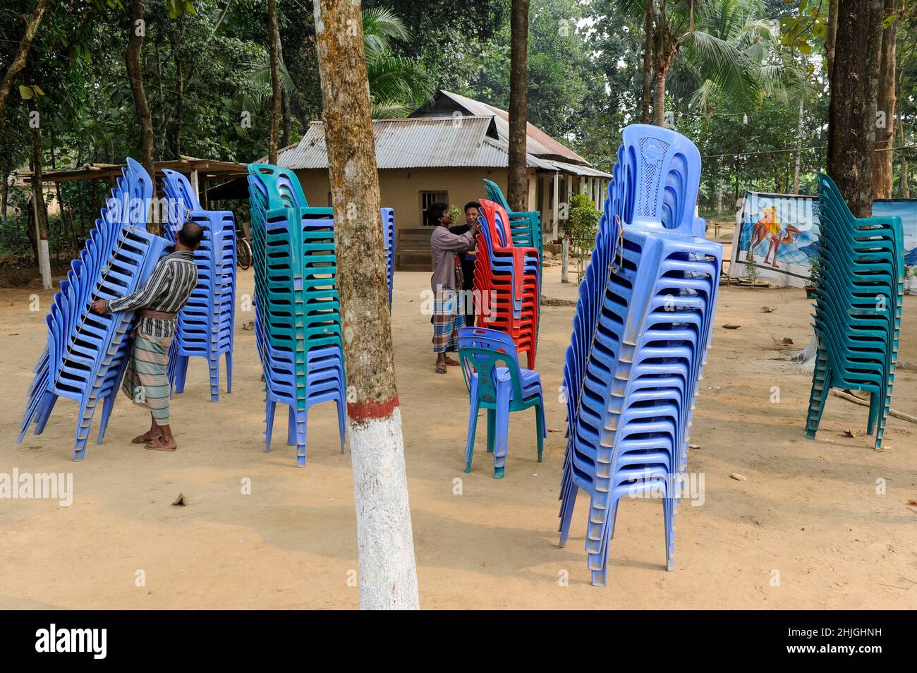 BANGLADESH, Madhupur, company lend monobloc plastic chair for