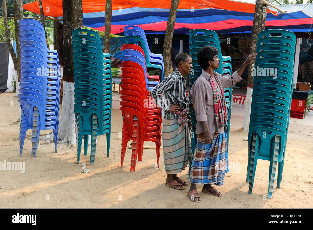 BANGLADESH, Madhupur, company lend monobloc plastic chair for