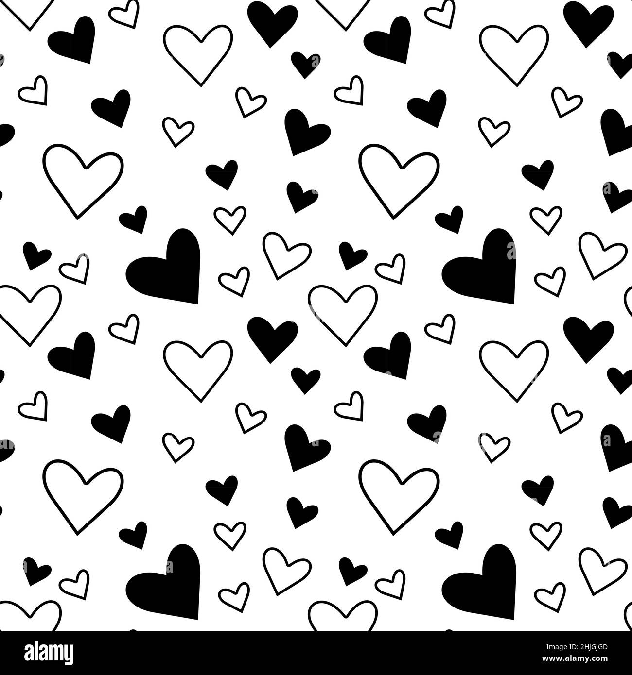 Black and white Seamless endless pattern in the form of hearts. Vector ...
