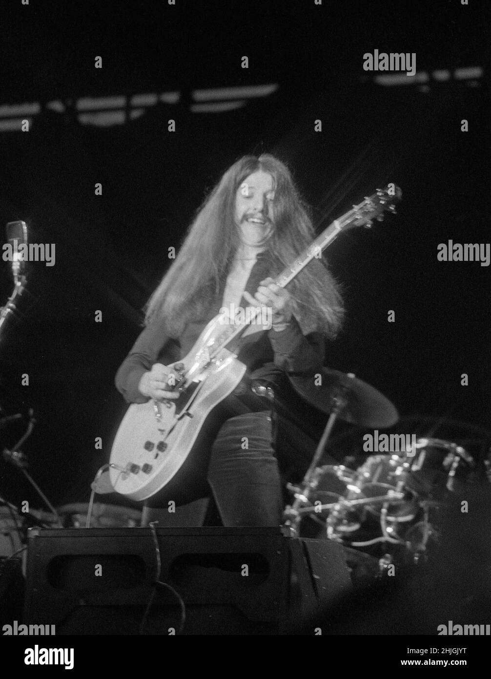 American guitarist Patrick Simmons performing with the Doobie Brothers at the 1977 Reading Festival, England. Stock Photo