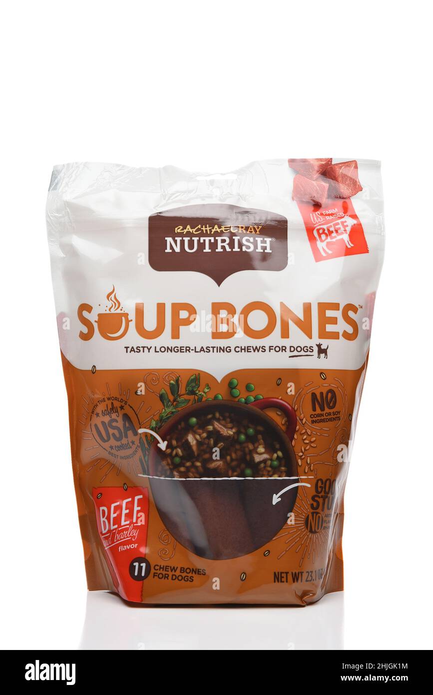 IRVINE, CALIFORNIA - 29 JAN 2022: A bag of Rachael Ray Nutrish Soup Bones Beef Flavor treats for dogs. Stock Photo