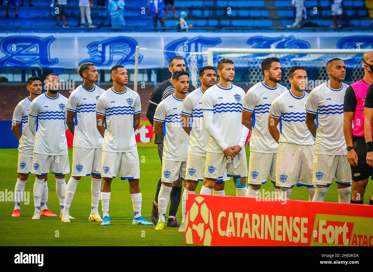 Sc Florianopolis 01 29 22 Catarinense 22 Avai X Barra Lenon Barra Player During The Performance Of The National Anthem Before The Match Against Avai At The Ressacada Stadium