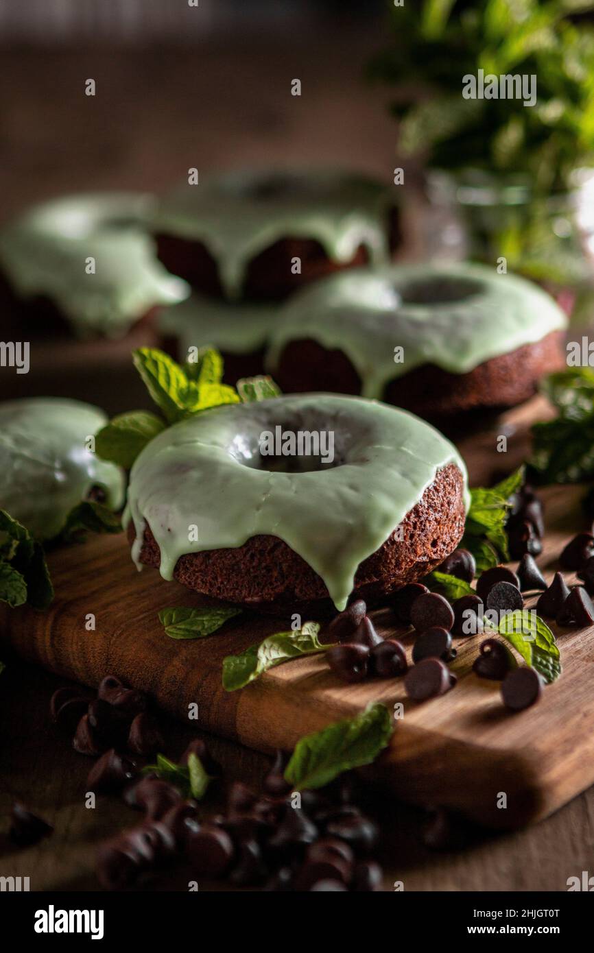 Thin Mint Donuts with a mint chocolate covering Stock Photo - Alamy