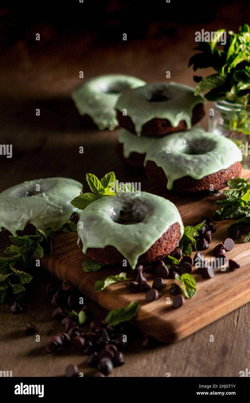 Thin Mint Donuts with a mint chocolate covering Stock Photo - Alamy