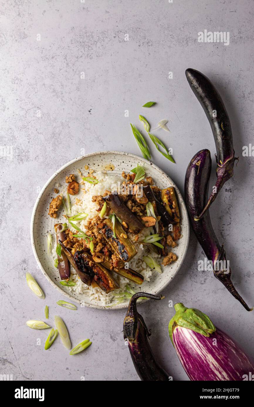Adobo Style Eggplant savoury meal Stock Photo - Alamy