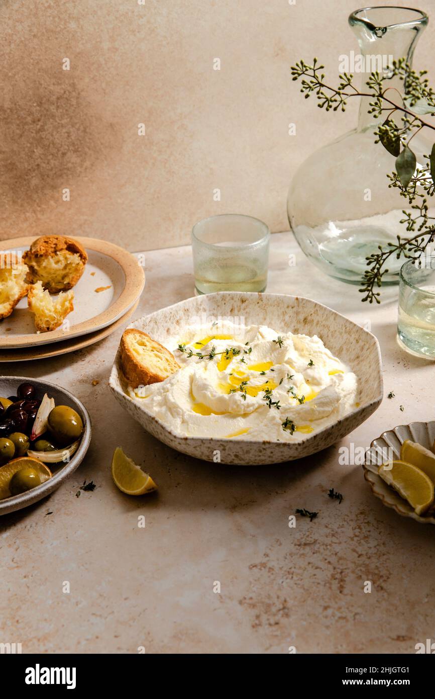 Whipped Ricotta Display Whipped ricotta with fresh herbs Stock Photo - Alamy