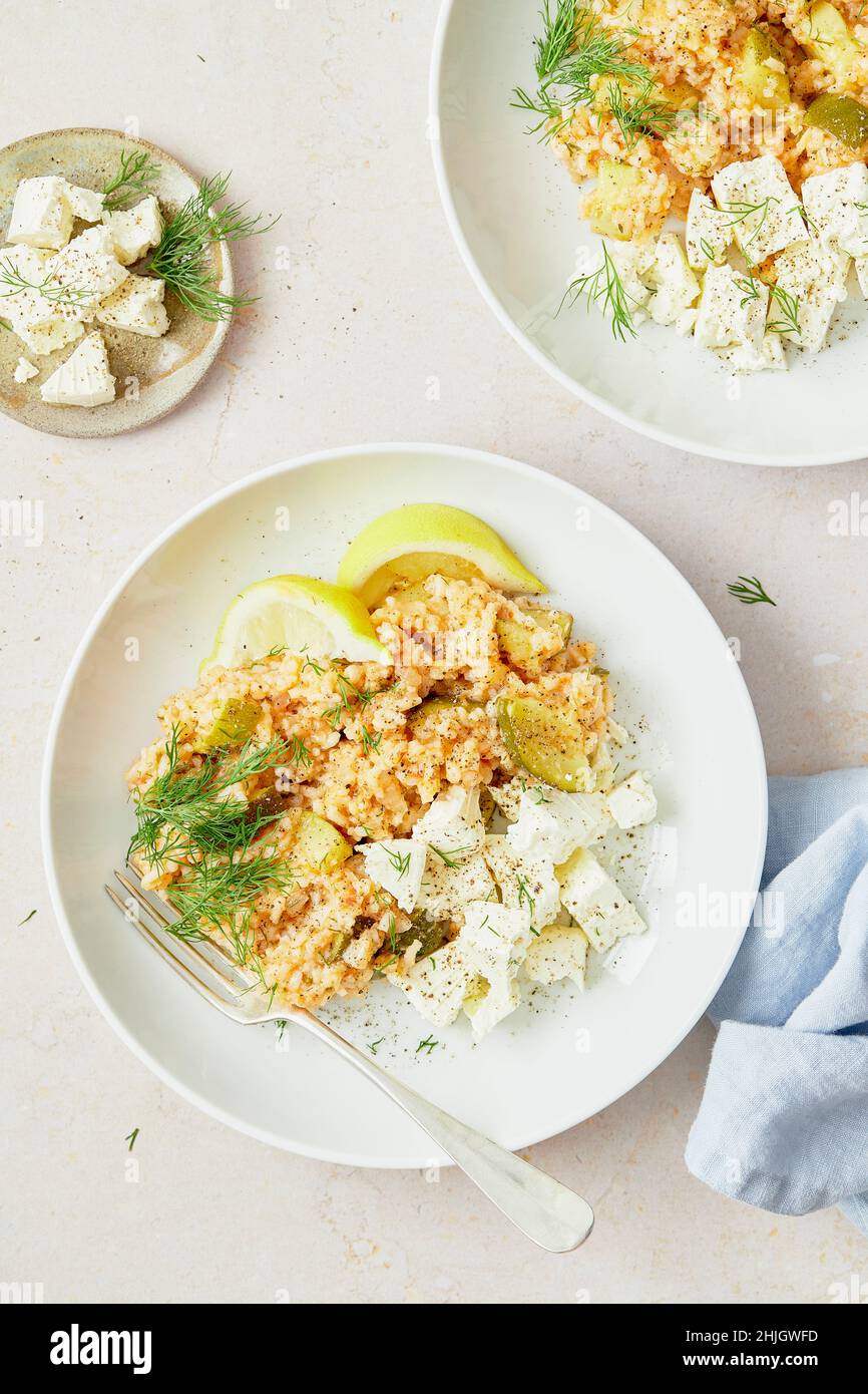 Greek Zucchini Rice with Feta and Dill Stock Photo Alamy