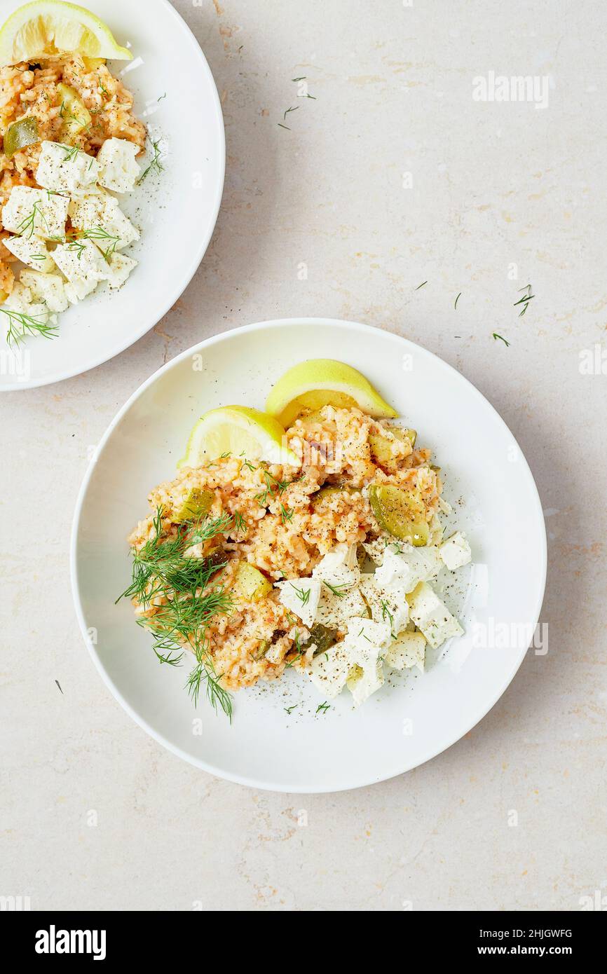 Greek Zucchini Rice with Feta and Dill Stock Photo Alamy