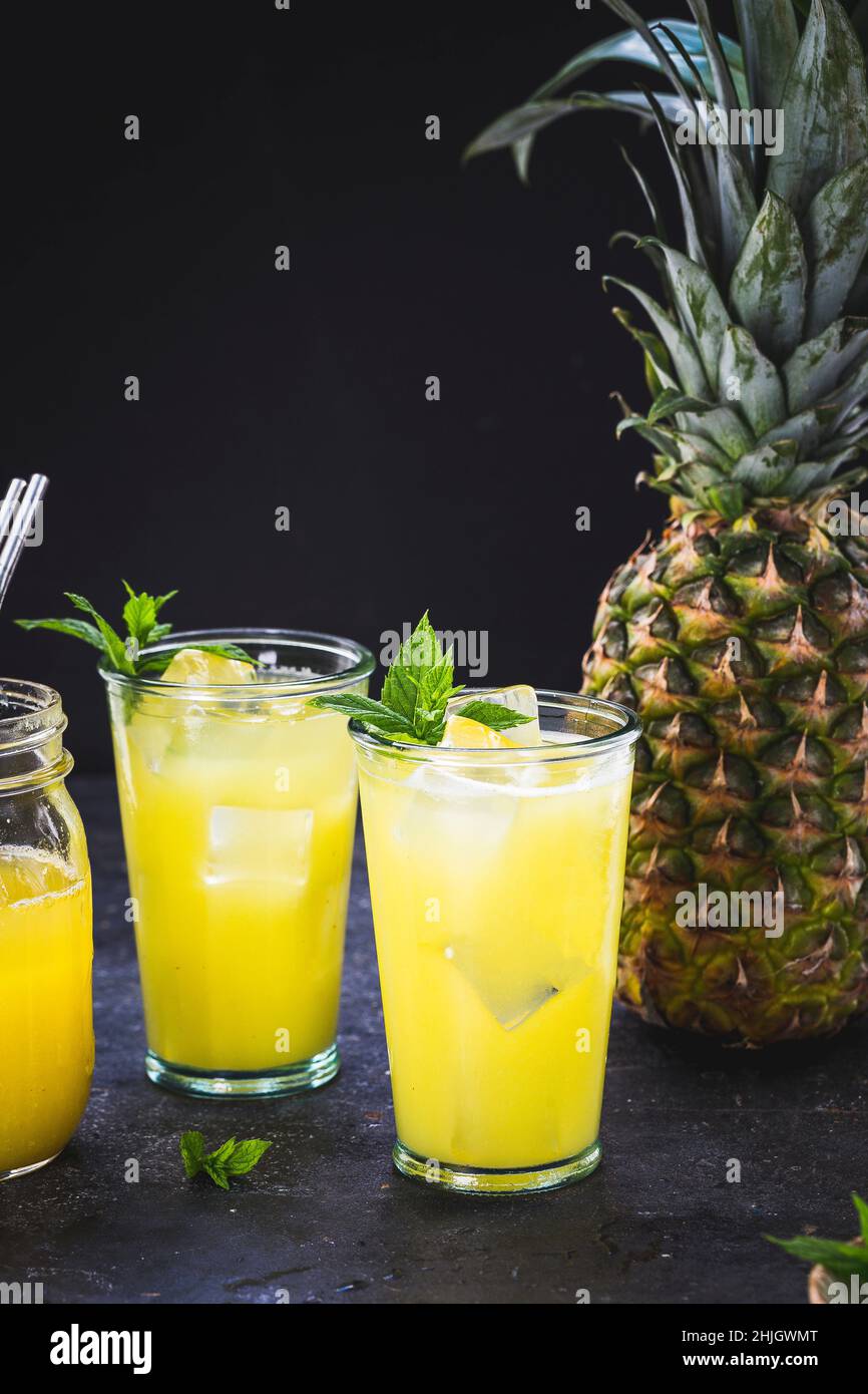 Fresh Pineapple Juice with a pineapple Stock Photo