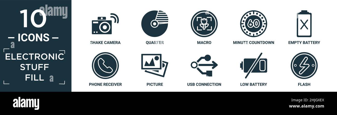 filled electronic stuff fill icon set. contain flat shake camera ...