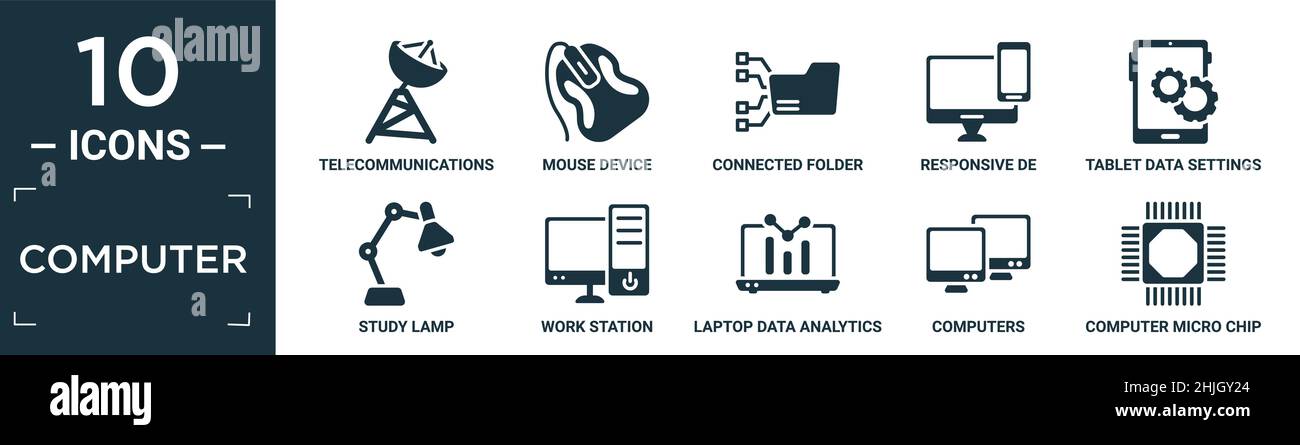 filled computer icon set. contain flat telecommunications, mouse device ...