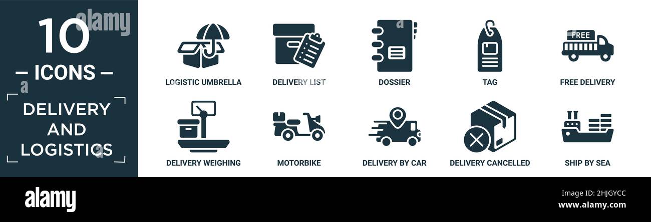 filled delivery and logistics icon set. contain flat logistic umbrella ...