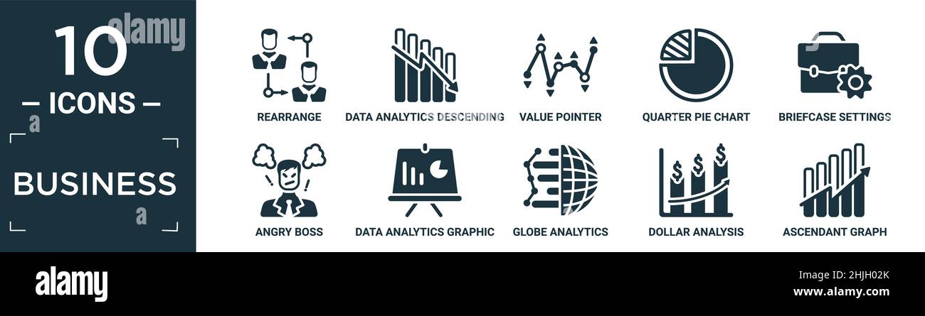 filled business icon set. contain flat rearrange, data analytics ...