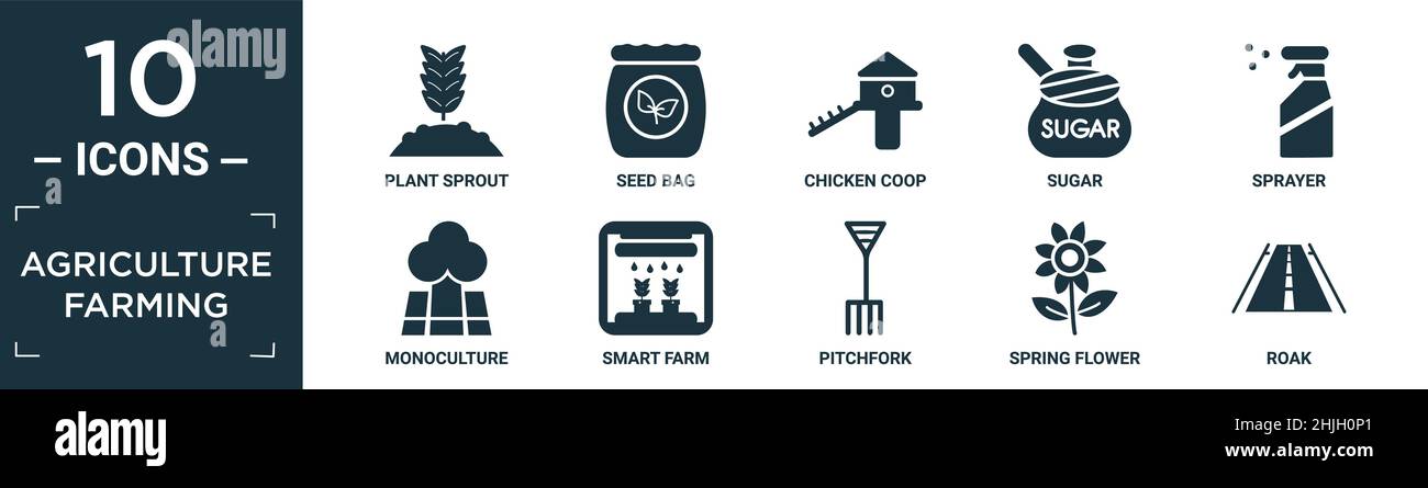filled agriculture farming icon set. contain flat plant sprout, seed ...