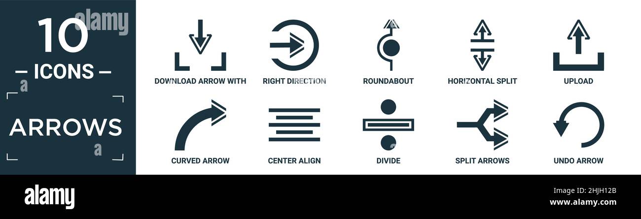 filled arrows icon set. contain flat download arrow with line, right ...