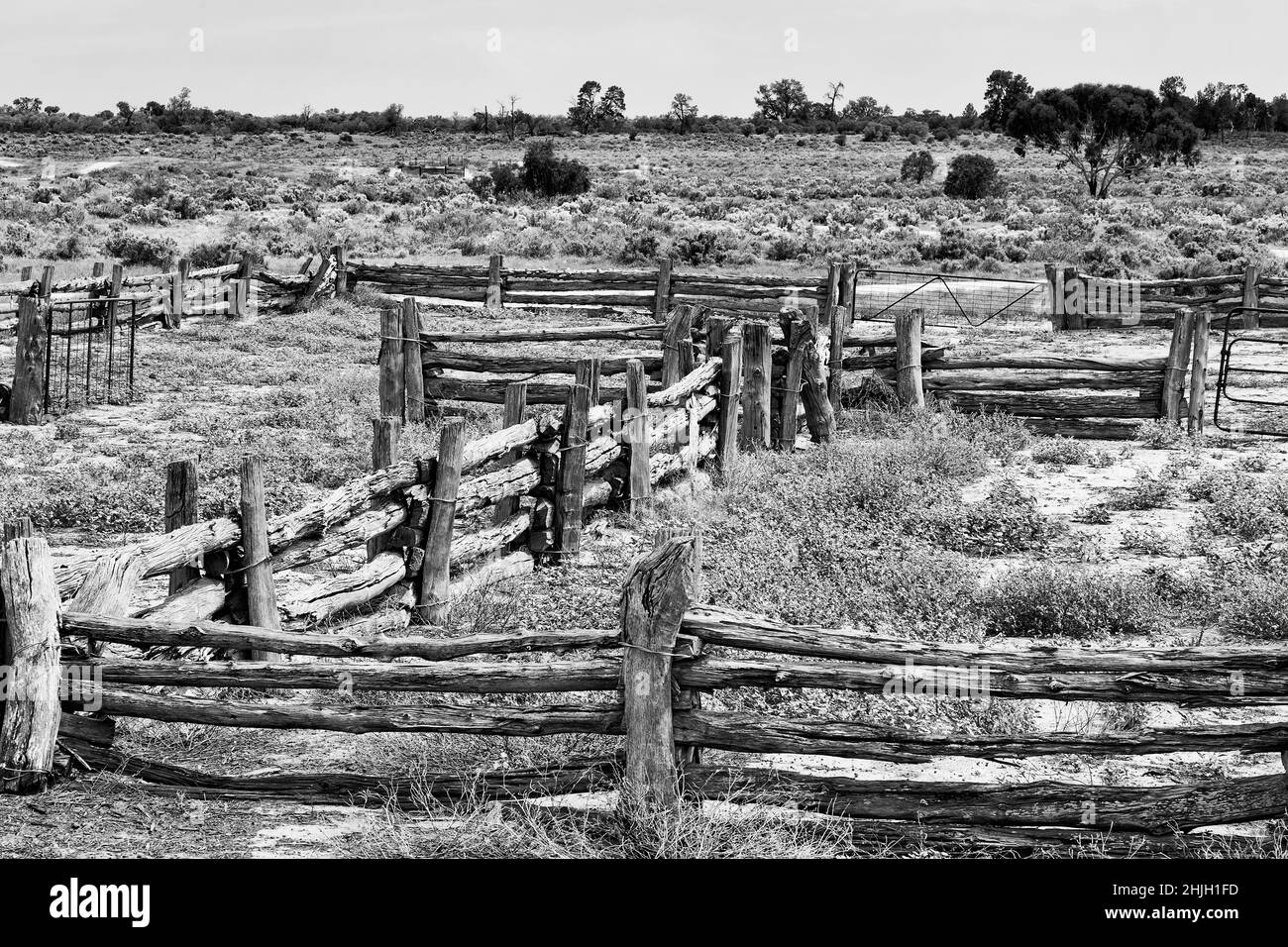 Old aged sheep yard of Lake Mungo woolshed in dry arid plains of
