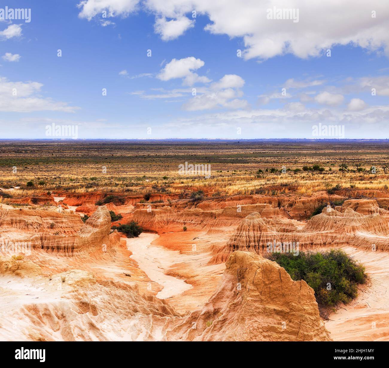 Plain of dried lake mungo bed from Walls of China sandstone formations from erosion - landscape. Stock Photo