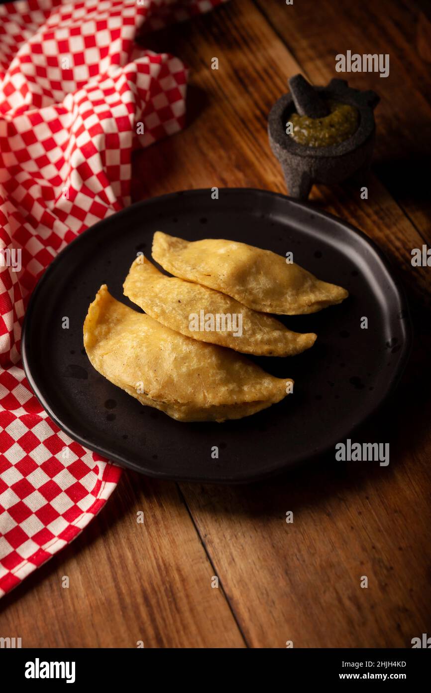 Quesadillas fritas. Traditional Mexican appetizer "garnacha". Deep