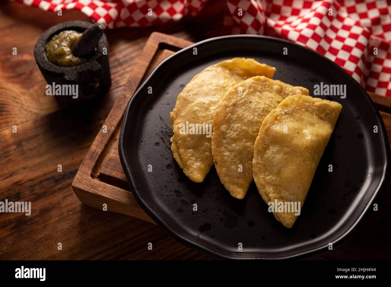 Quesadillas fritas. Traditional Mexican appetizer "garnacha". Deep