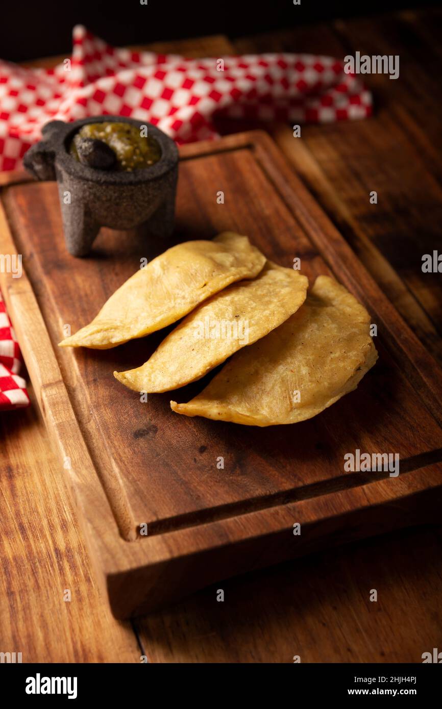 Quesadillas fritas. Traditional Mexican appetizer "garnacha". Deep