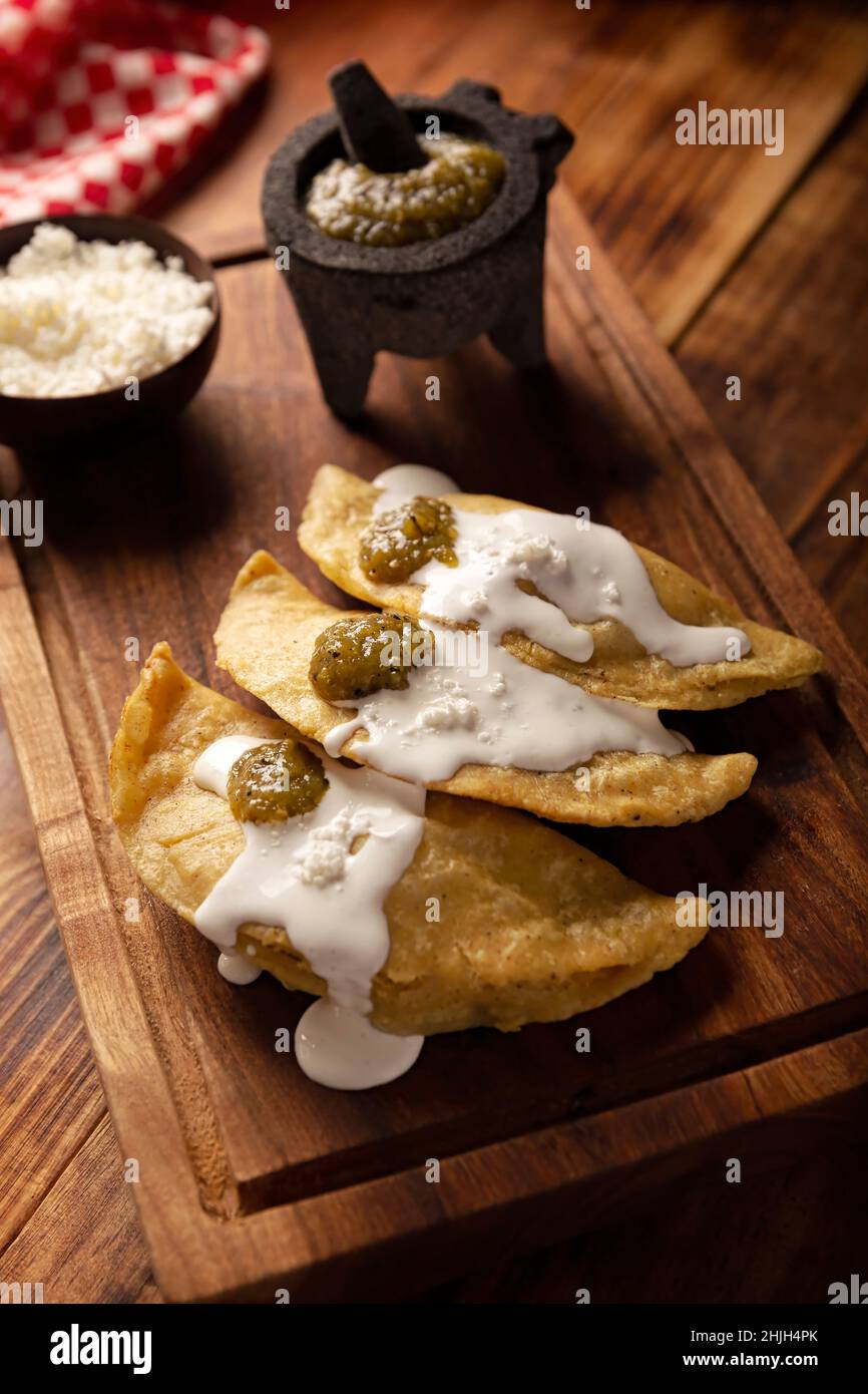 Quesadillas fritas. Traditional Mexican appetizer "garnacha". Deep