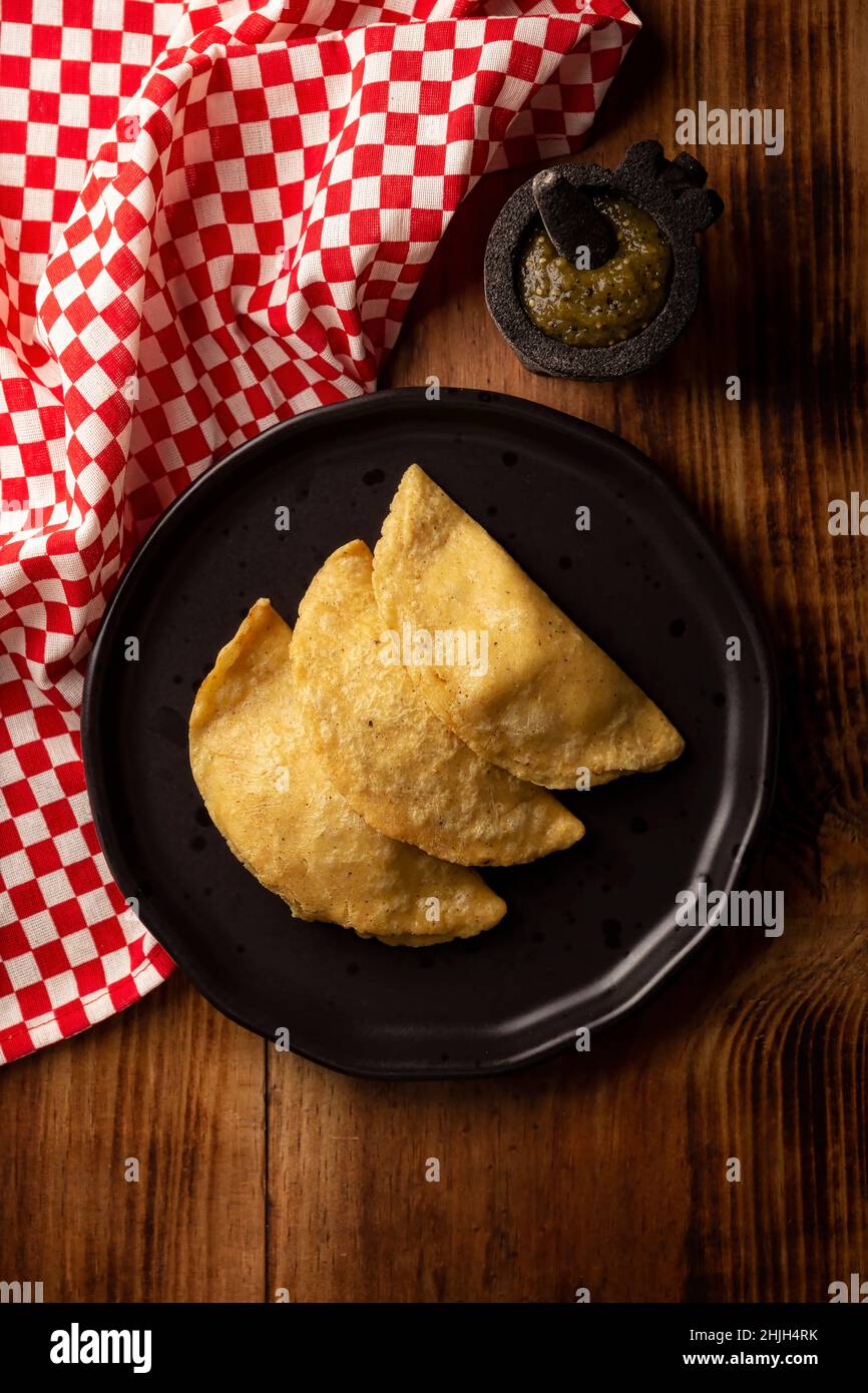 Quesadillas fritas. Traditional Mexican appetizer "garnacha". Deep