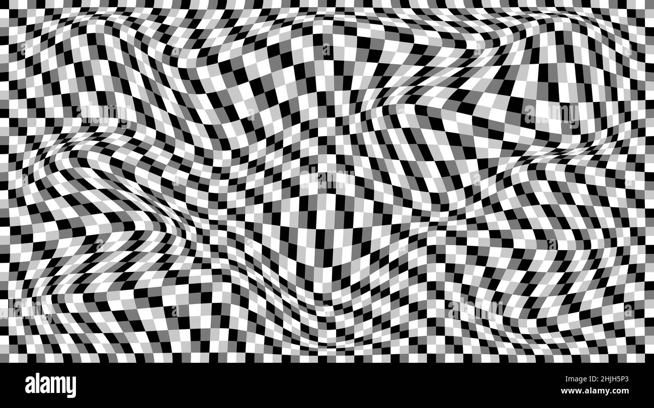 Checkered background with distorted squares. Abstract banner with ...