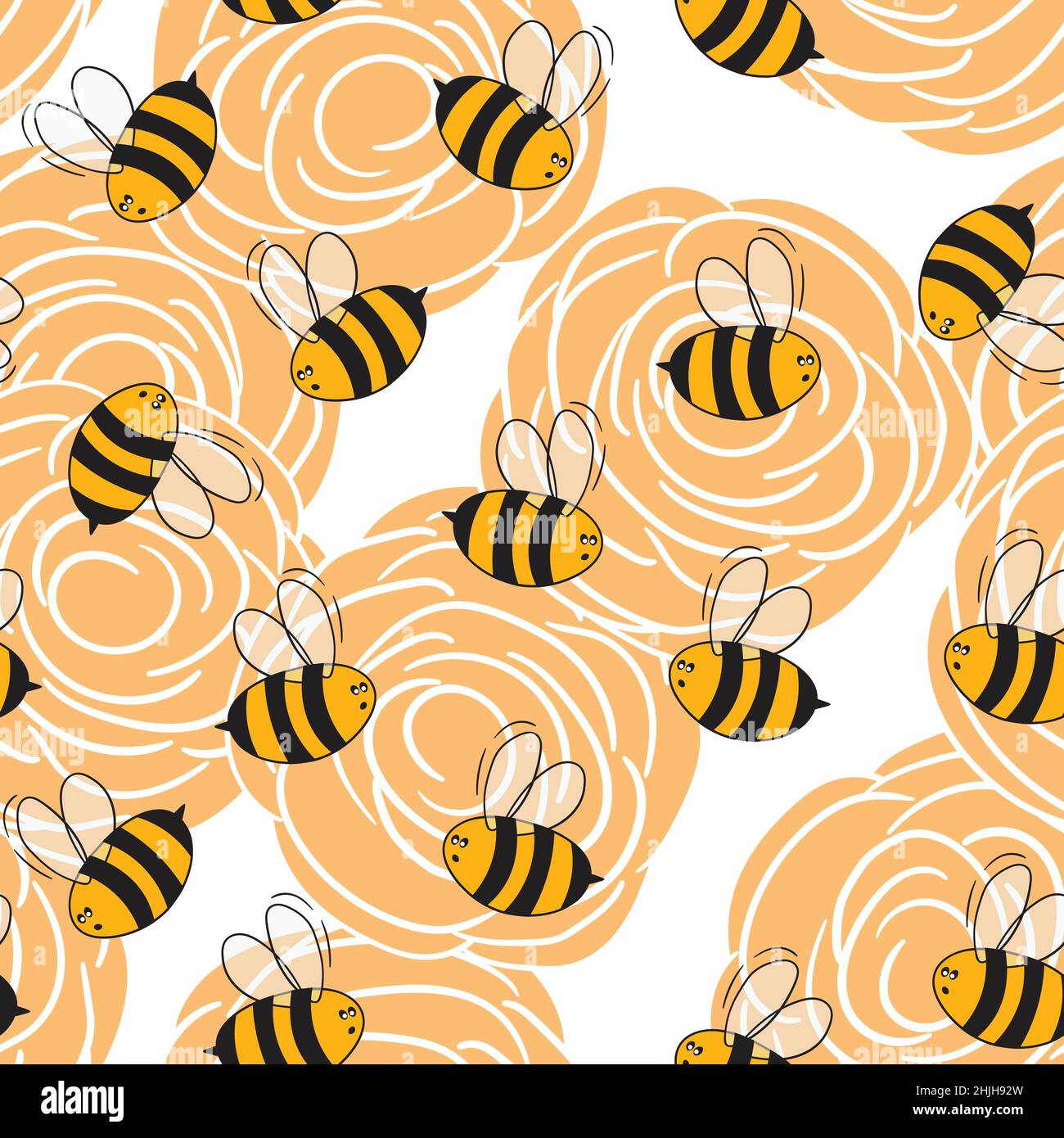 Seamless pattern with bees on floral background. Small wasp. Vector ...