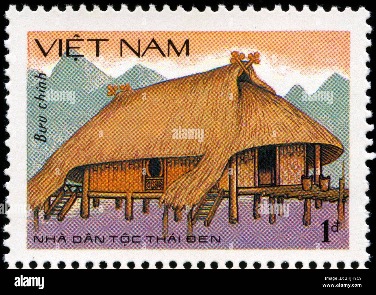 Postage stamp from Vietnam in the Traditional architecture of Vietnamese ethnic minorities series issued in 1986 Stock Photo